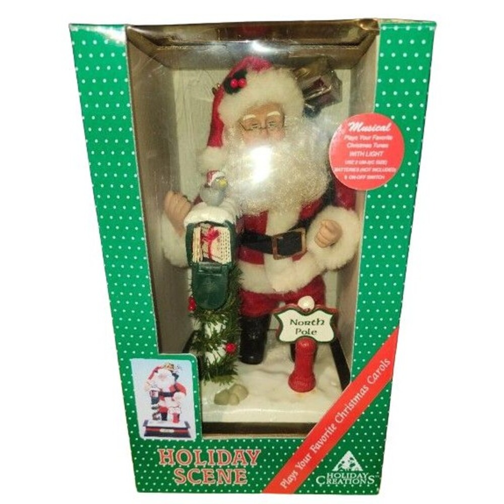Vintage Musical Santa North Pole Mailbox  Plays Christmas Carols Holiday Scene